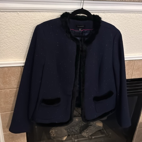 Talbots Jackets & Blazers - Talbots blue with black faux fur trim jacket